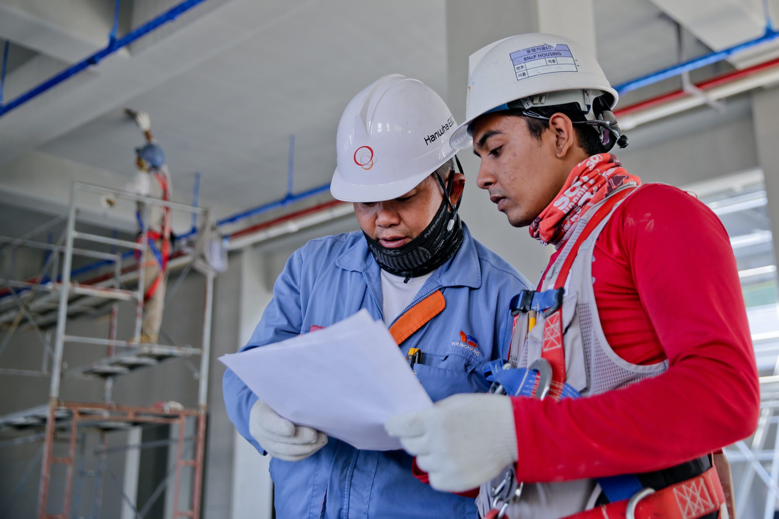 Workers in hard hats