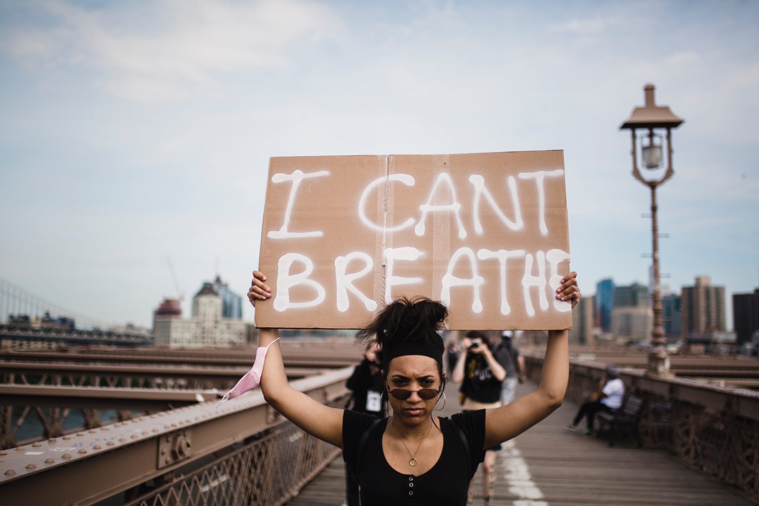 Protester with "I can't breath" sign